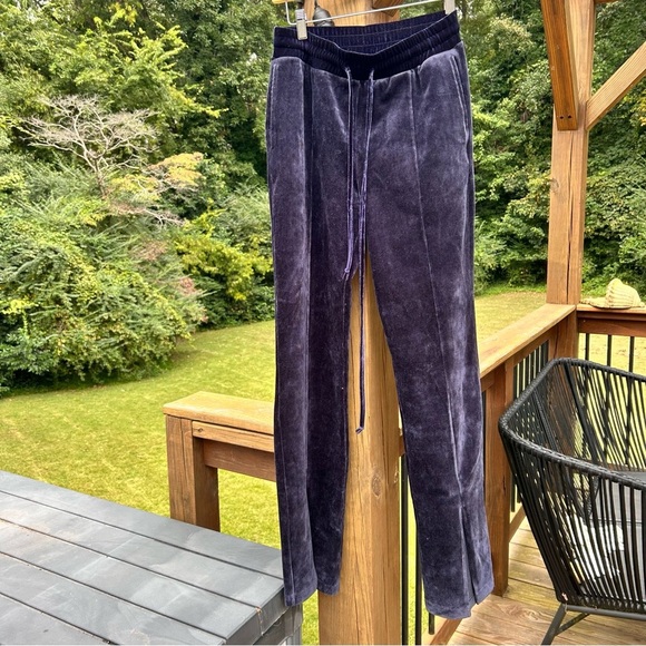Nylora Blue front slit drawstring Damian ribbed velvet pants small - Picture 2 of 5